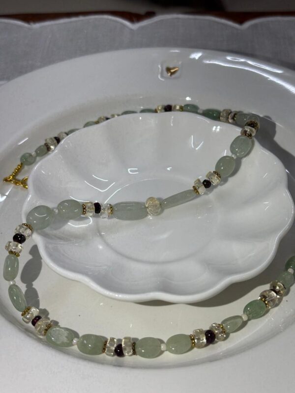Green aventurine, garnet and citrine necklace